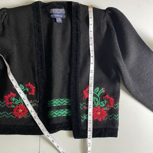 Herman Geist Wool Sweater S Hand Embroidered Poinsettia Flower Holiday Christmas - Picture 8 of 10